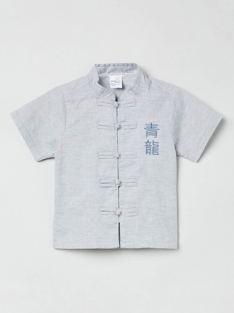 

max Boys Grey Melange Regular Fit Solid Casual Shirt