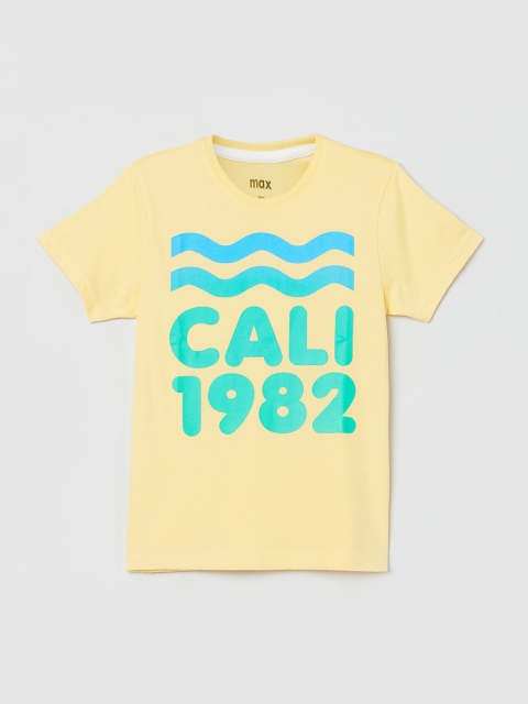 

max Boys Yellow Printed V-Neck T-shirt