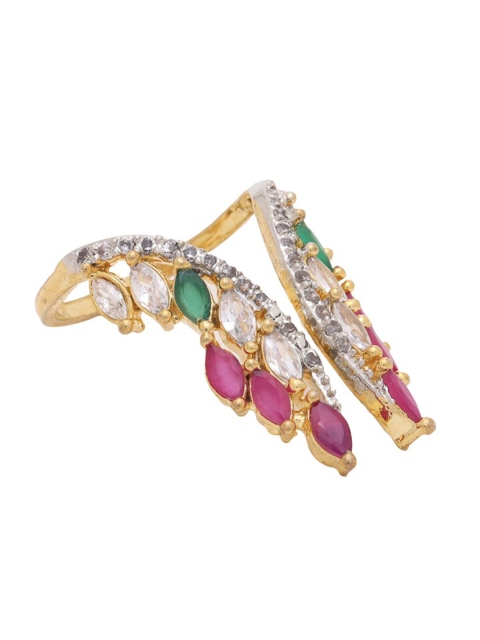 

Shoshaa Gold-Plated Pink & White CZ-Studded Handcrafted Finger Ring