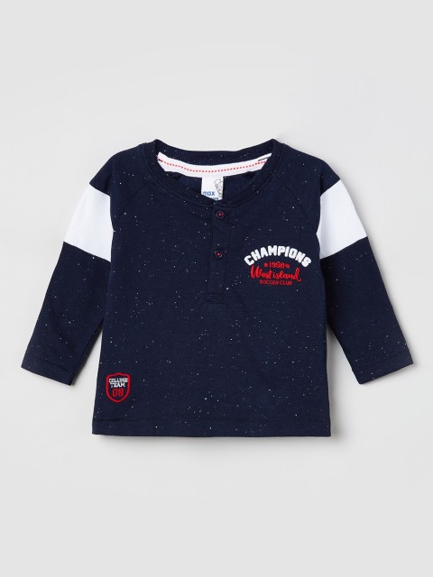 

max Boys Navy Blue Printed Henley Neck T-shirt