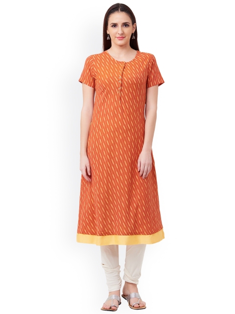 

IMARA Women Orange Solid A-Line Kurta