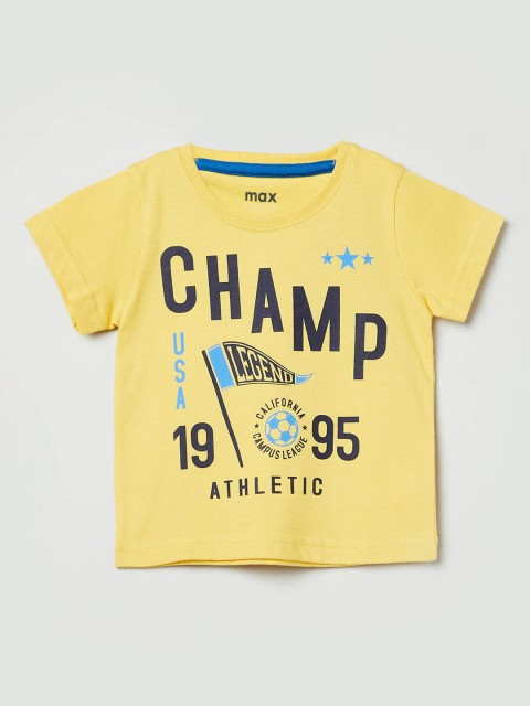 

max Boys Yellow Printed Round Neck T-shirt