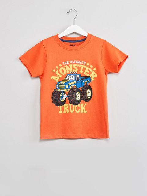 

max Boys Orange Printed Round Neck T-shirt