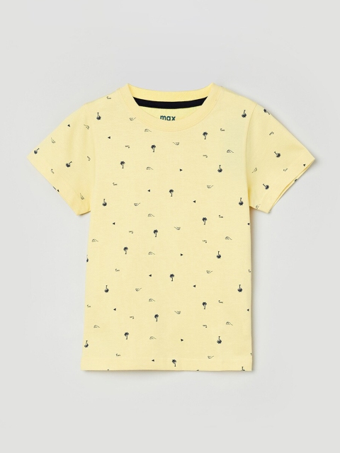 

max Boys Yellow Printed Round Neck T-shirt