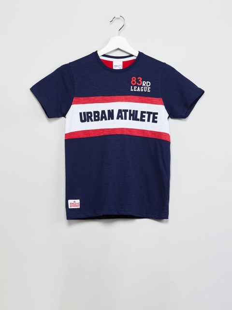 

max Boys Navy Blue & Red Printed V-Neck T-shirt