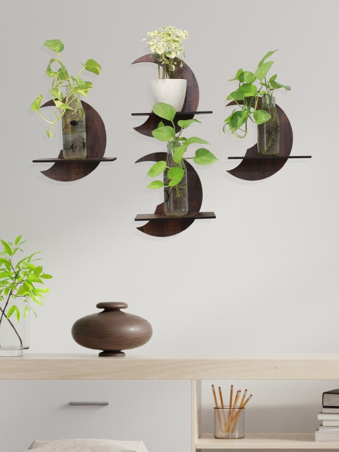 

RANDOM Coffee Brown 4 Pcs Half Moon Shaped Basic Wall Shelf Set