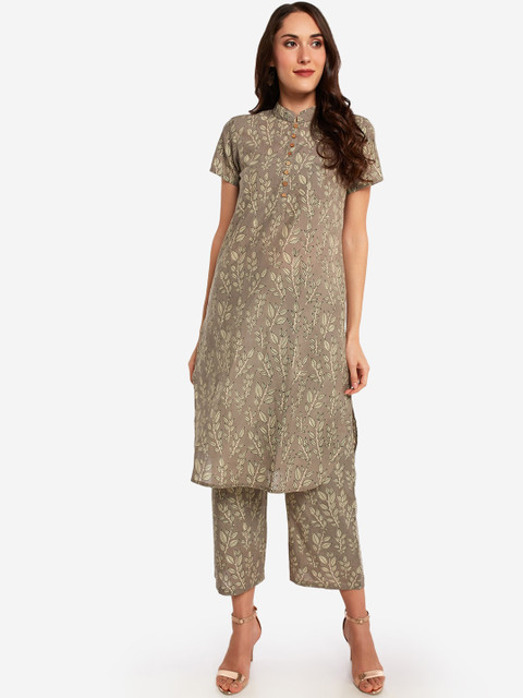 

Desi Weavess Women Beige Printed Kurti with Trousers