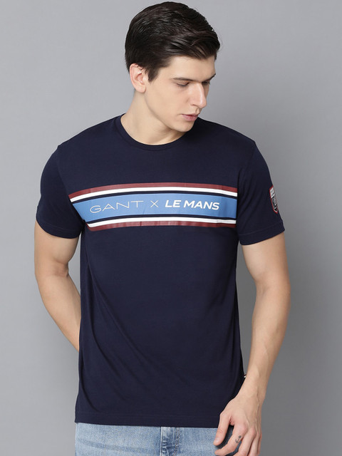 

GANT Men Blue Printed Round Neck T-shirt
