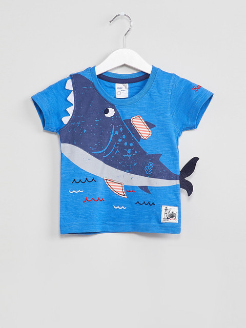 

max Boys Blue Printed Round Neck T-shirt