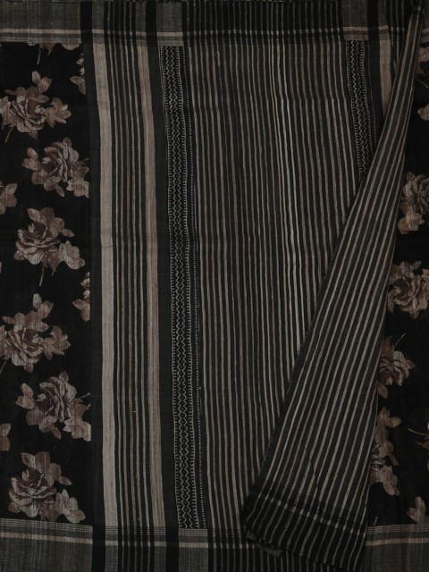 

Pothys Black & Beige Jute Silk Printed Saree