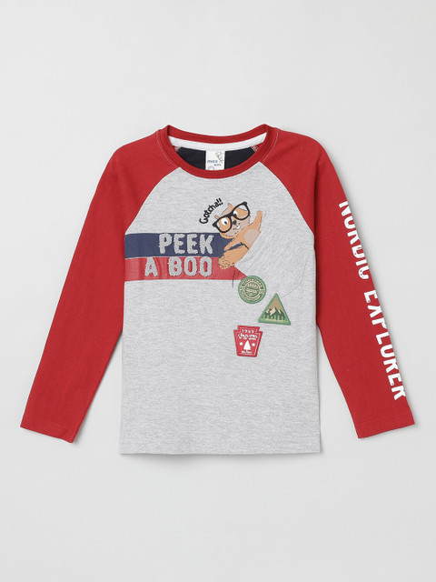 

max Boys Grey Printed Round Neck T-shirt