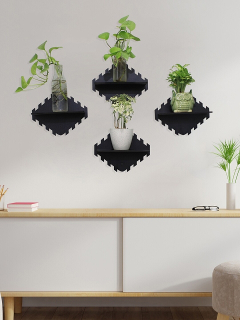 

RANDOM Black Set of 4 Zigzag MDF Basic Wall Shelf