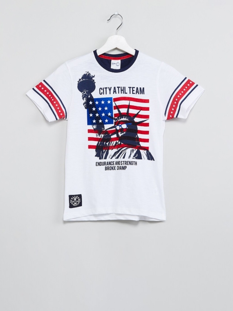 

max Boys White Printed Round Neck T-shirt