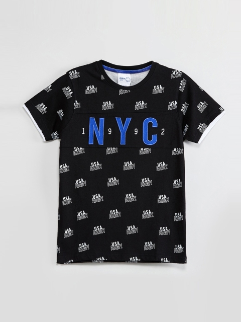 max Boys Black Printed Round Neck T-shirt