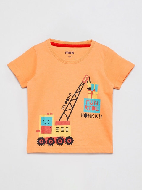 max Boys Orange Printed Round Neck T-shirt