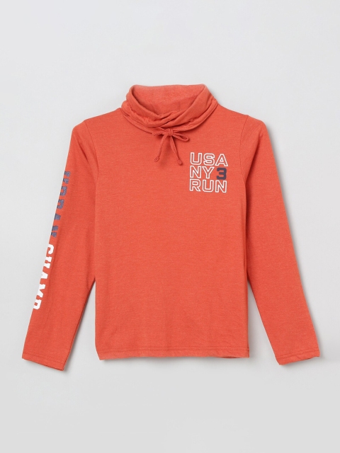 

max Boys Orange Solid Turtle Neck T-shirt