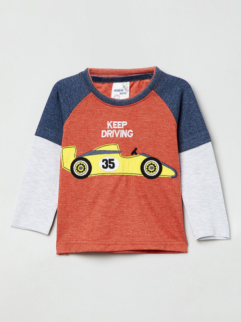 

max Boys Orange Printed Round Neck T-shirt