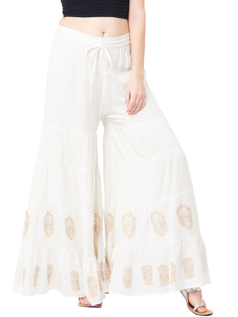 

IMARA Women White Regular Fit Printed Parallel Trousers