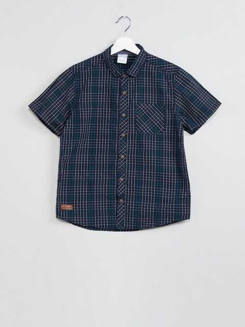 

max Boys Navy Blue & Green Slim Fit Checked Casual Shirt