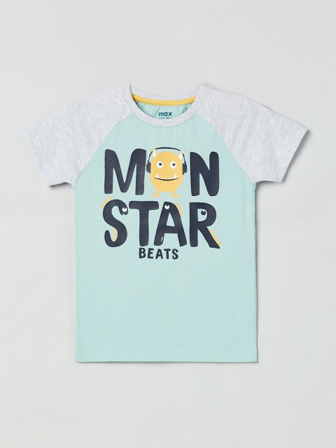

max Boys Aqua Blue & Black Printed Round Neck T-shirt