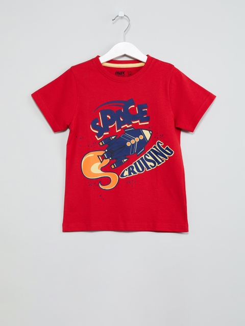 

max Boys Red & Navy Blue Printed Round Neck T-shirt