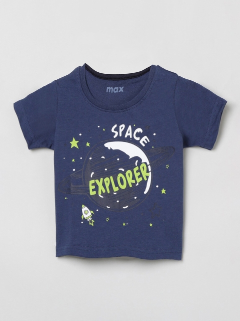 

max Boys Navy Blue Printed Round Neck T-shirt