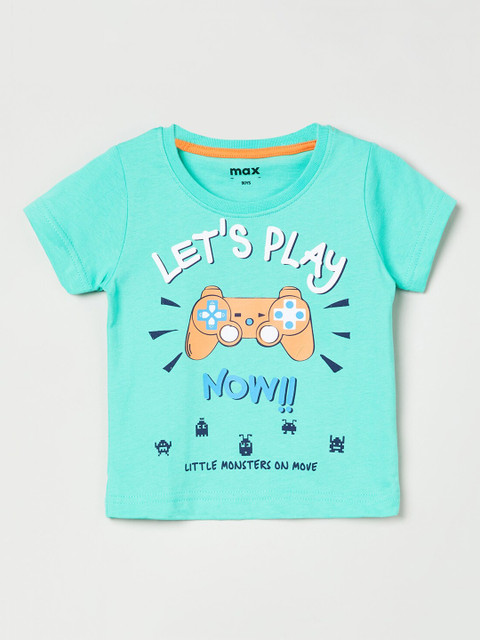 

max Boys Green Printed Round Neck T-shirt