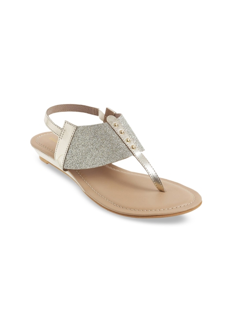 

WALKWAY Women Gold Embellished Open Toe Wedges