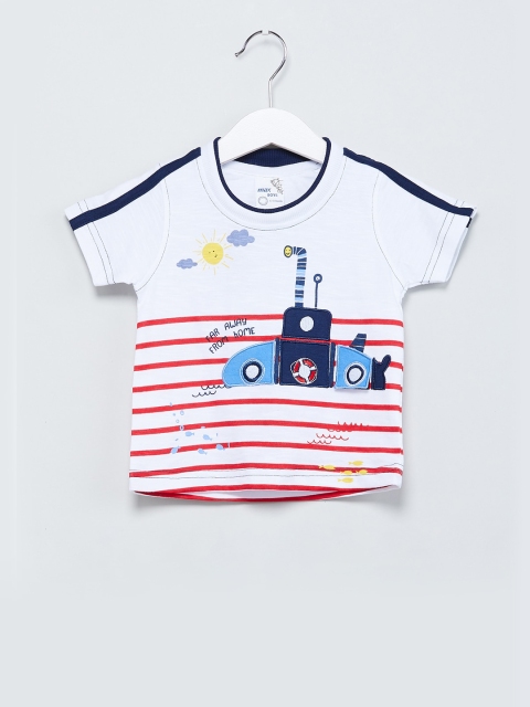 

max Boys White Striped Round Neck T-shirt