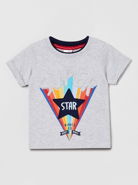 

max Boys Grey Melange Printed Round Neck T-shirt