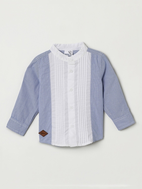 

max Boys Blue & White Regular Fit Colourblocked Casual Shirt