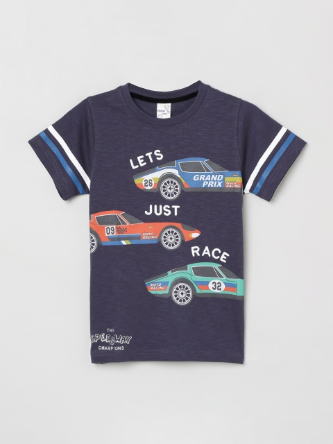 

max Boys Blue & White Printed Round Neck T-shirt