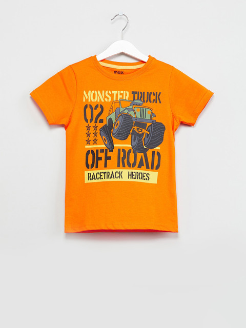 

max Boys Orange & Grey Printed Round Neck T-shirt