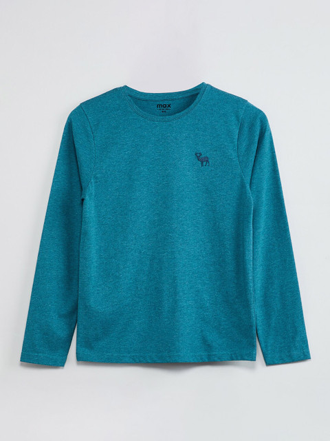 

max Boys Teal Blue Solid Round Neck T-shirt