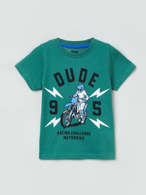 

max Boys Green Printed Round Neck T-shirt