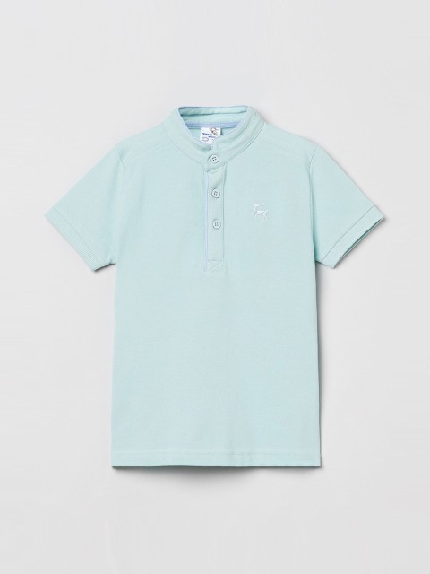 

max Boys Blue Solid Mandarin Collar T-shirt