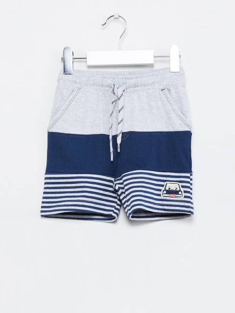 

max Boys Grey & Navy Blue Striped Regular Fit Regular Shorts