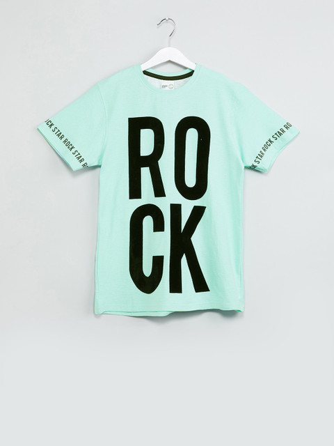 

max Boys Aqua Blue & Black Printed Round Neck T-shirt