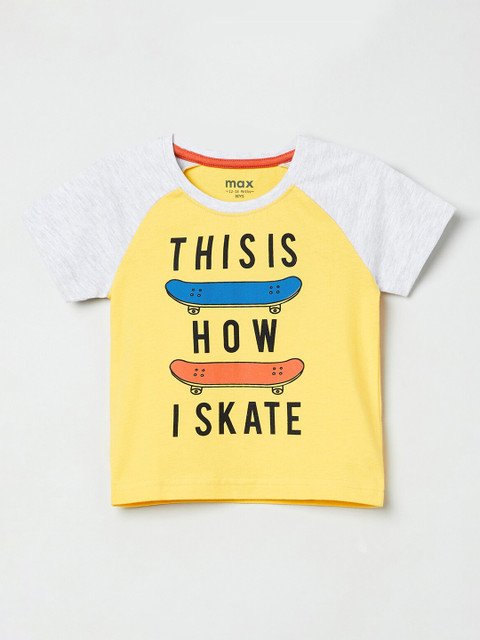 

max Boys Yellow Printed Round Neck T-shirt