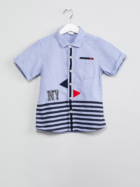 

max Boys Blue Regular Fit Striped Casual Shirt