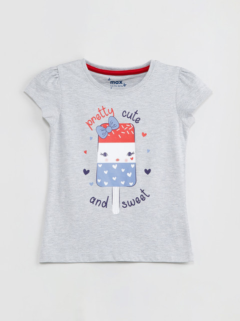 

max Girls Grey Printed Round Neck T-shirt