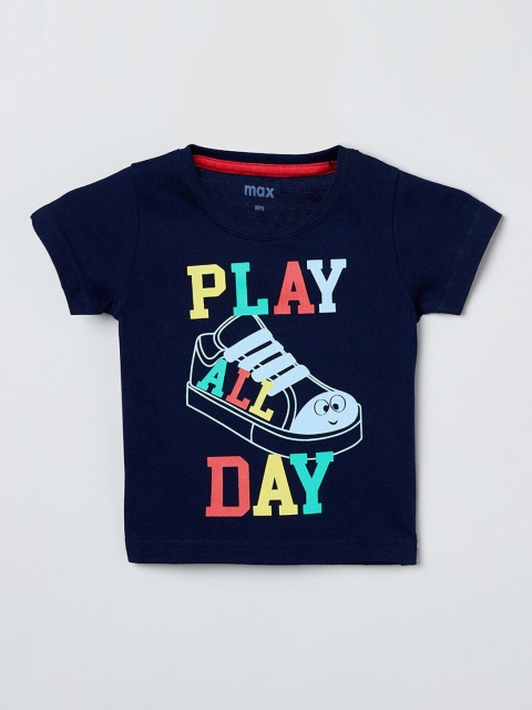 

max Boys Navy Blue Printed Round Neck T-shirt