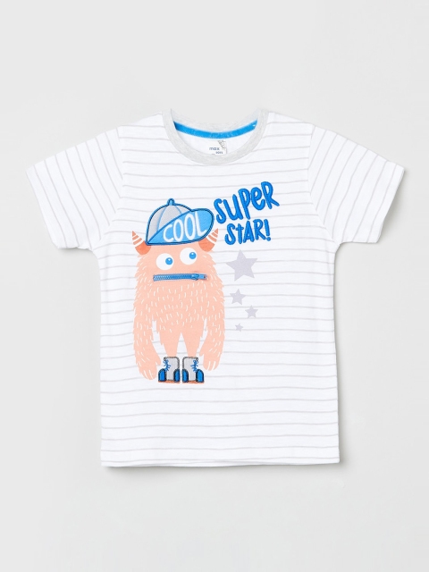 

max Boys White & Grey Striped Round Neck T-shirt