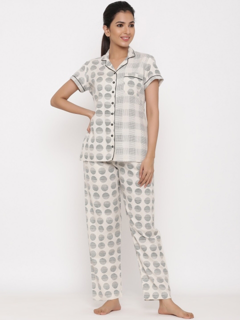 

Jaipur Kurti Women Off-White & Green Printed Night Suit JKLW4330