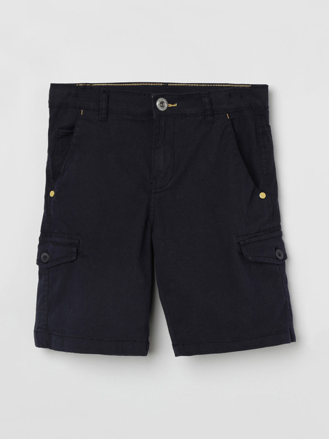 

max Boys Navy Blue Solid Regular Fit Cargo Shorts