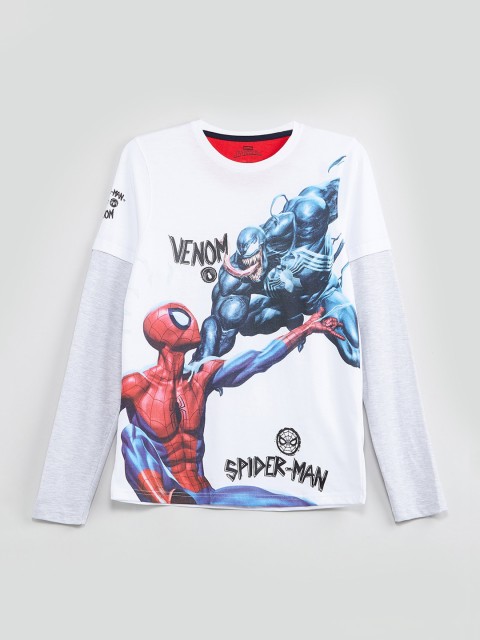 

max Boys White Spiderman Printed Round Neck T-shirt