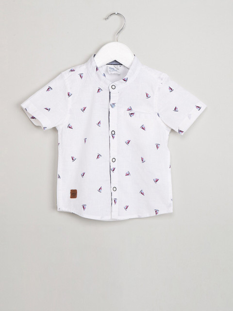 

max Boys White & Grey Printed Casual Shirt