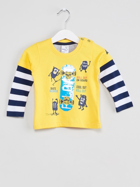 

max Boys Yellow Printed Round Neck T-shirt