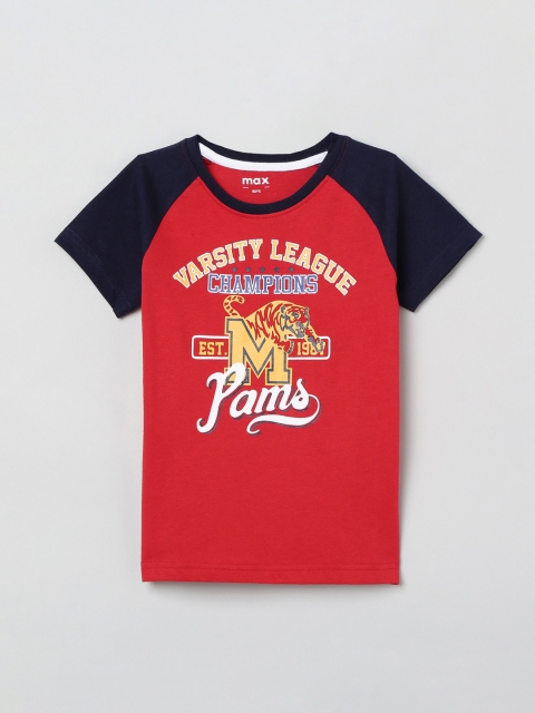 

max Boys Red & Yellow Printed Round Neck T-shirt