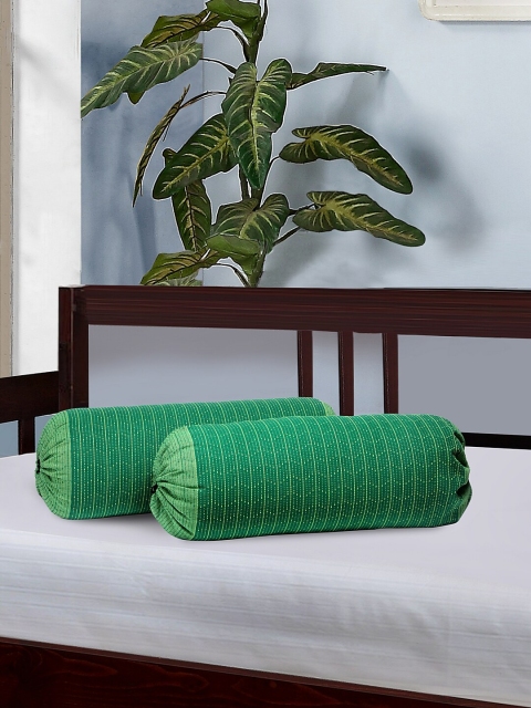 

KLOTTHE Set Of 2 Green Striped Bolster Covers